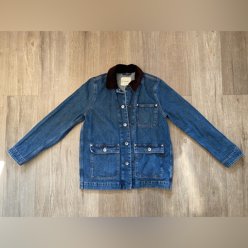 *SOLD*Everlane Blue Denim Jacket with Brown Corduroy Collar